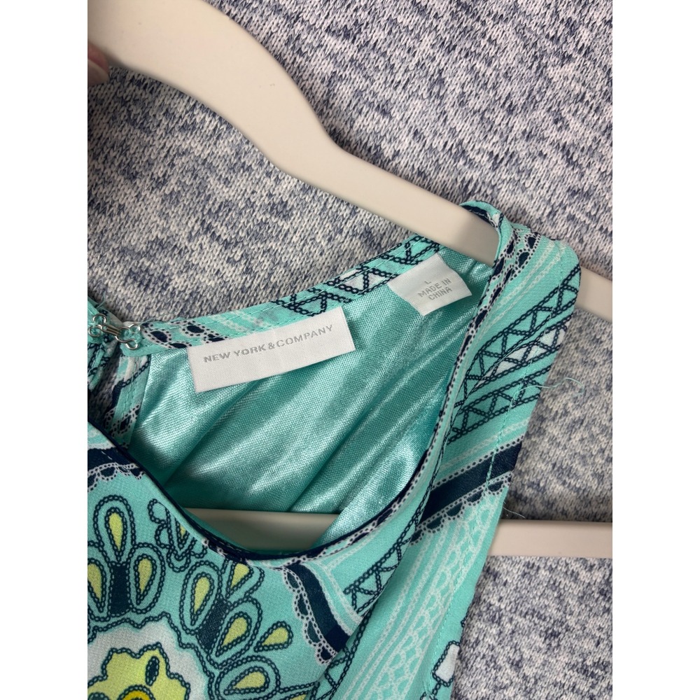 New York & Company Maxi Dress Women L Turquoise Geometric Halter Romper Lining - Picture 4 of 9